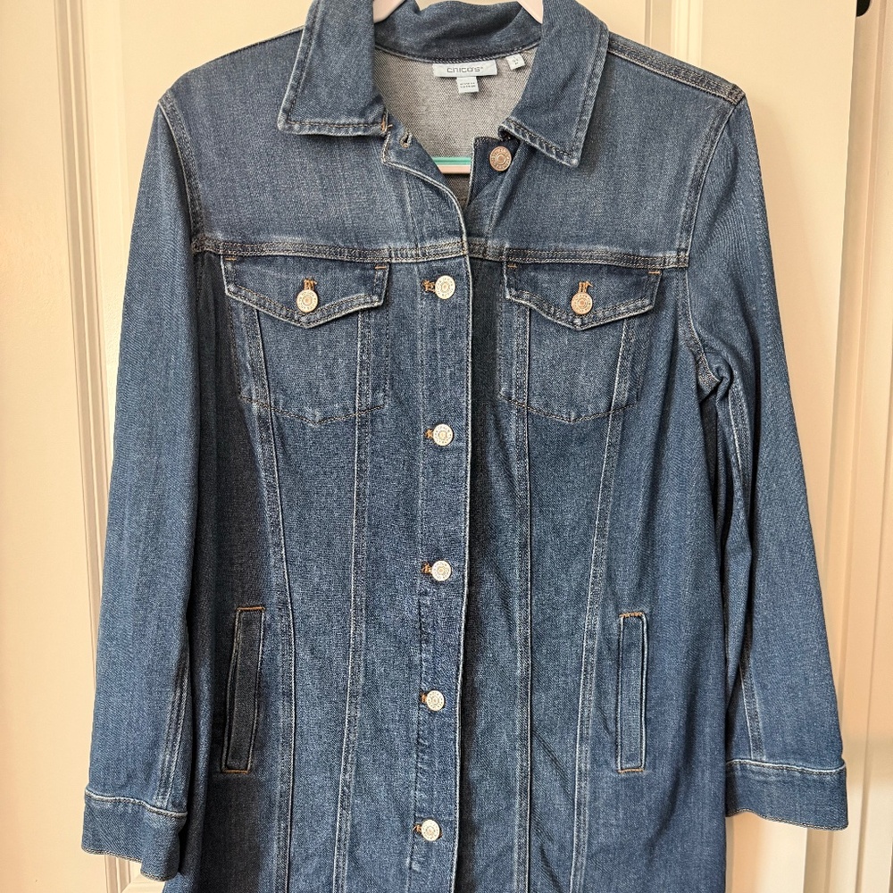 Chico's Blue Button-Up Denim Jacket Sz 8